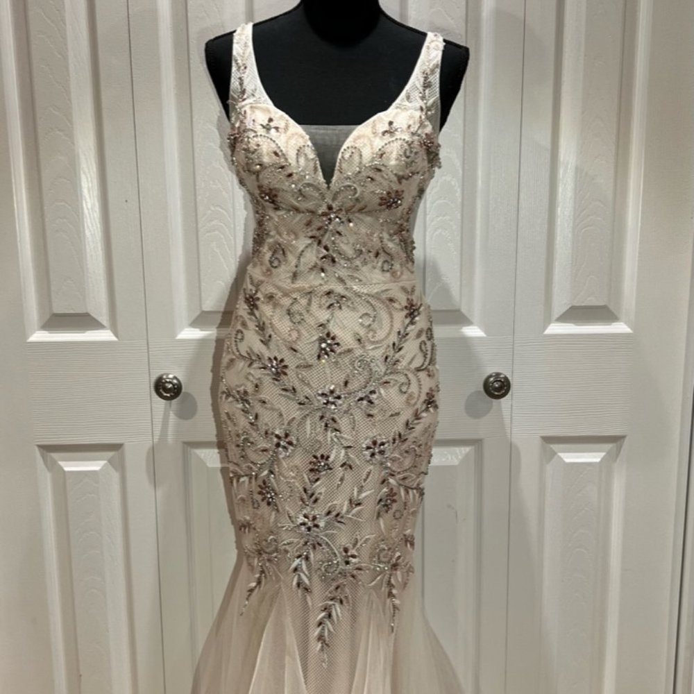Cream Beaded Jovani Gown Size 4